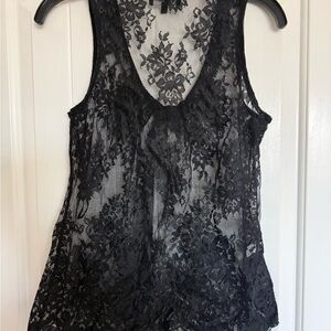 Express Black Floral Sheer Lace Tank
